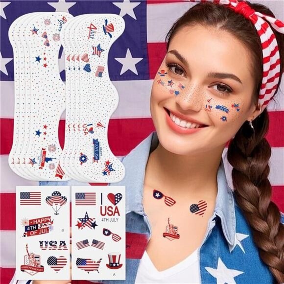 Face Glitter Star Freckles Temporary Tattoos, 4th of July Face USA Patriotic - Picture 1 of 6